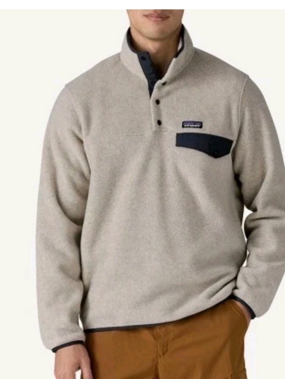 Patagonia Synchilla Snap-T Fleece Pullover in Oatmeal  with Navy Details Size M
